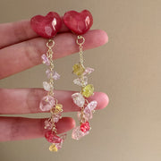 Exquisite Heart Tassel Colorful Crushed Stone Earrings