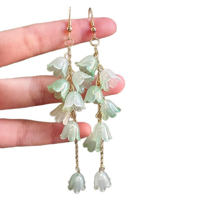 Yellow Acrylic Tassel Earrings For Women Featuring Beautiful Flower Design