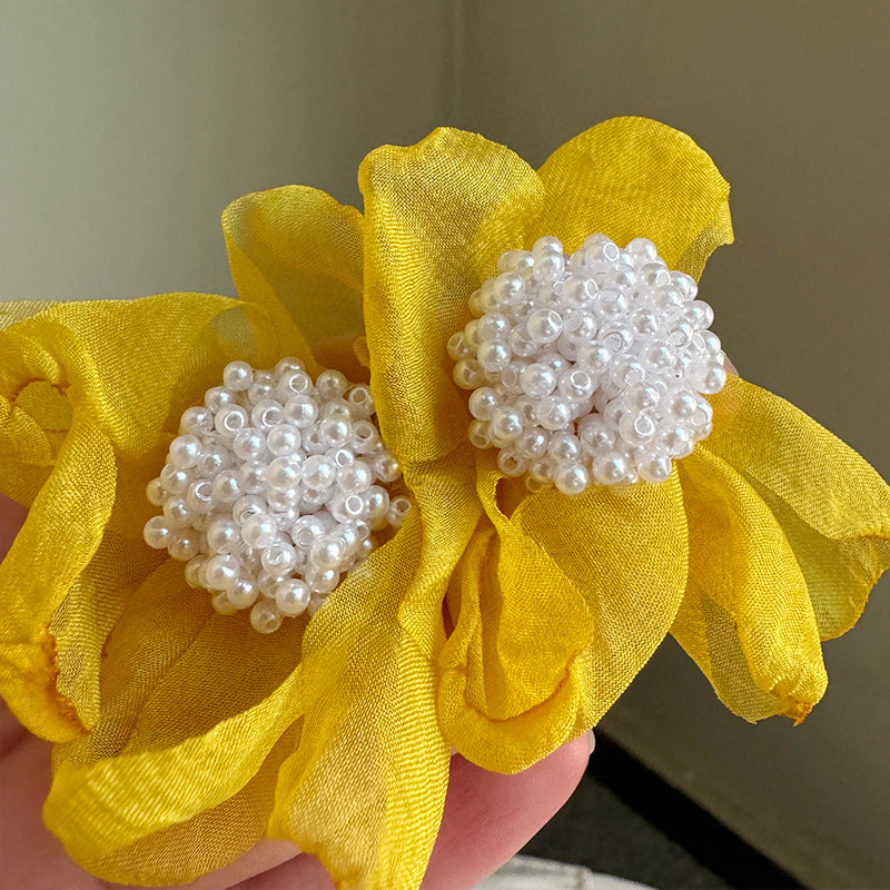 Yellow Acrylic Tassel Earrings For Women Featuring Beautiful Flower Design