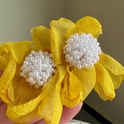 Hydrangea Yellow Chiffon Petal Earrings