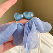 Super Fairy Blue Petal Tassel Heart Earrings