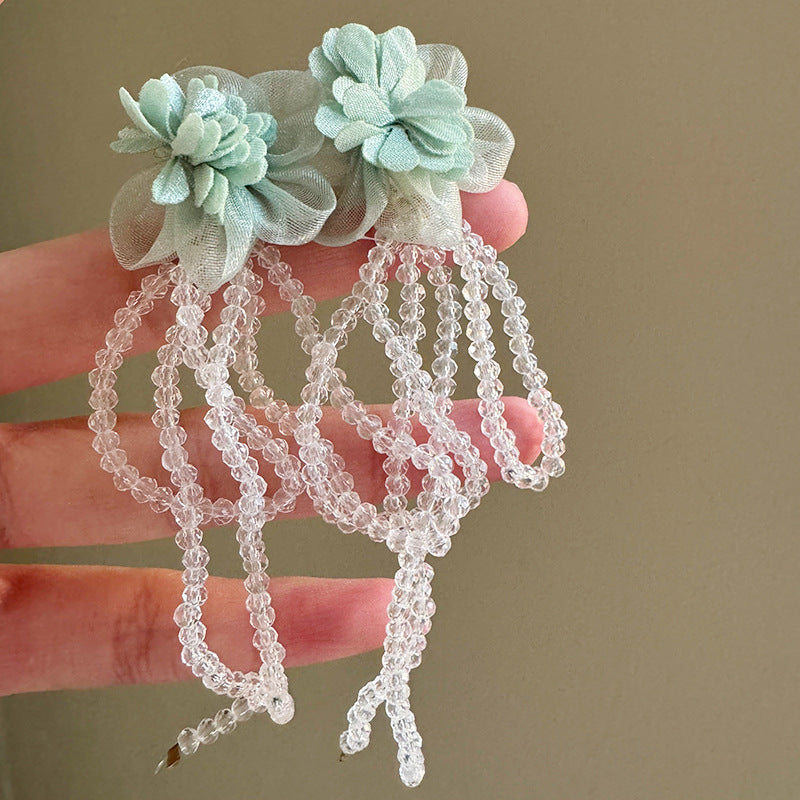 Yellow Acrylic Tassel Earrings For Women Featuring Beautiful Flower Design