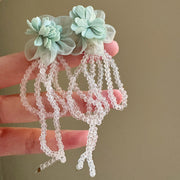 Fairy Mesh Flower Tassel Crystal Chain Earrings