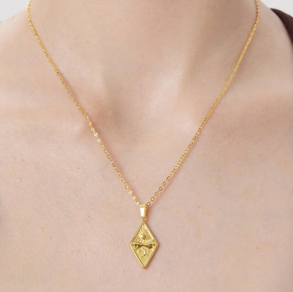 Rhombus Pendant Necklace For Women In 304 Stainless Steel With 18K Real Gold Plated Finish And Cable Chain