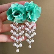 Hydrangea Beaded Tassel Long Earrings