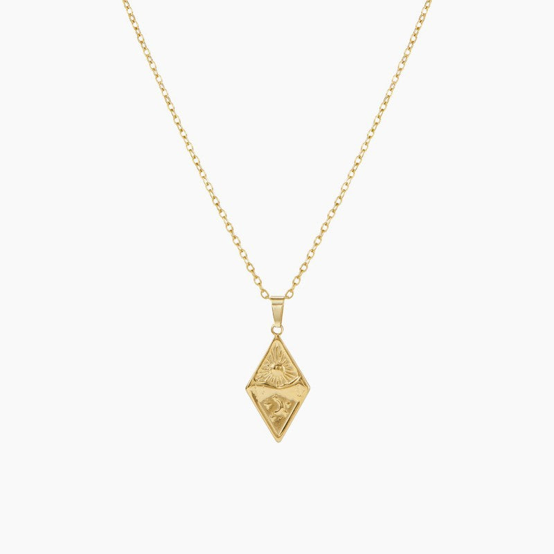 Rhombus Pendant Necklace For Women In 304 Stainless Steel With 18K Real Gold Plated Finish And Cable Chain