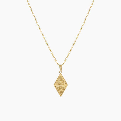 Rhombus Pendant Necklace For Women In 304 Stainless Steel With 18K Real Gold Plated Finish And Cable Chain