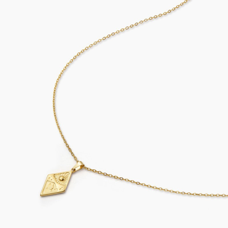 Rhombus Pendant Necklace For Women In 304 Stainless Steel With 18K Real Gold Plated Finish And Cable Chain
