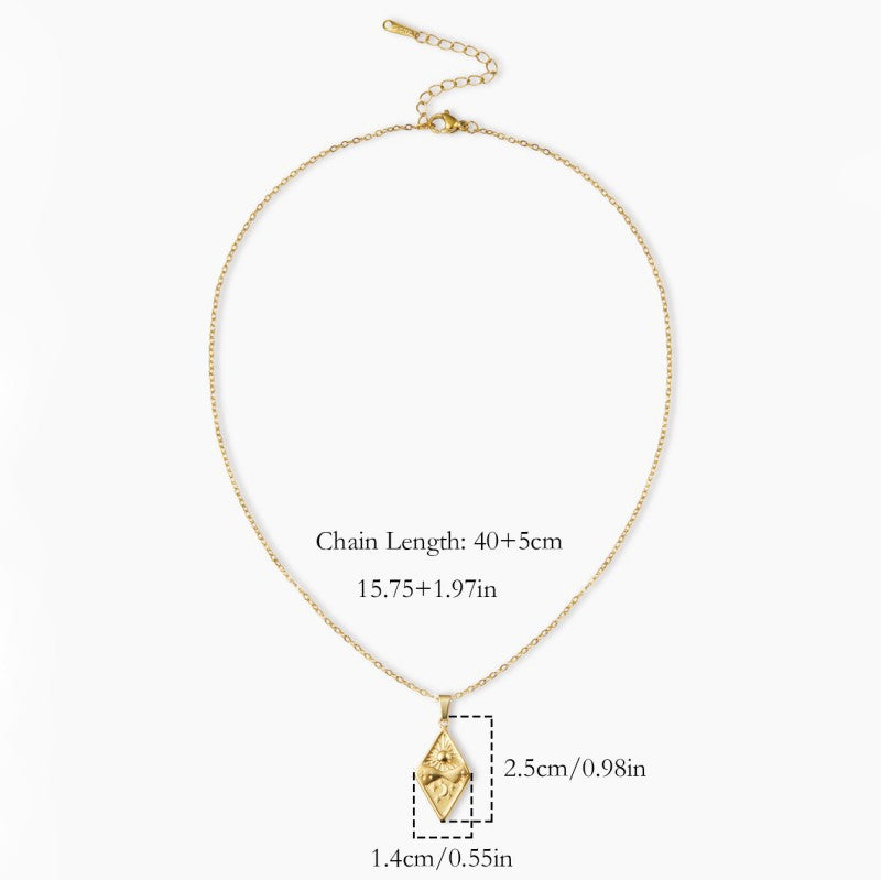Rhombus Pendant Necklace For Women In 304 Stainless Steel With 18K Real Gold Plated Finish And Cable Chain