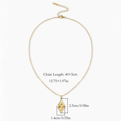 Rhombus Pendant Necklace For Women In 304 Stainless Steel With 18K Real Gold Plated Finish And Cable Chain