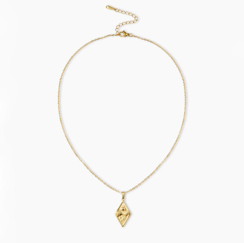 Rhombus Pendant Necklace For Women In 304 Stainless Steel With 18K Real Gold Plated Finish And Cable Chain