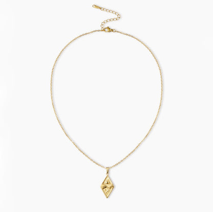 Rhombus Pendant Necklace For Women In 304 Stainless Steel With 18K Real Gold Plated Finish And Cable Chain
