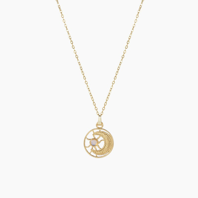 Sun Pendant Necklace For Women Featuring Natural Stone Inlay With 18K Real Gold Plated PVD Coated Cable Chain