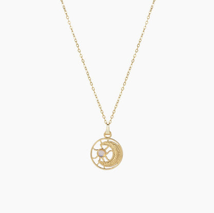 Sun Pendant Necklace For Women Featuring Natural Stone Inlay With 18K Real Gold Plated PVD Coated Cable Chain