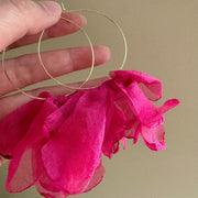 Gorgeous Rose Red Chiffon Petal Tassel Earrings