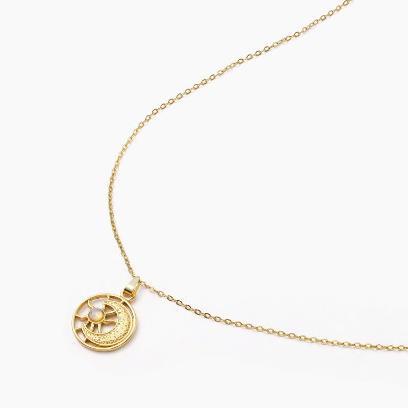 Sun Pendant Necklace For Women Featuring Natural Stone Inlay With 18K Real Gold Plated PVD Coated Cable Chain