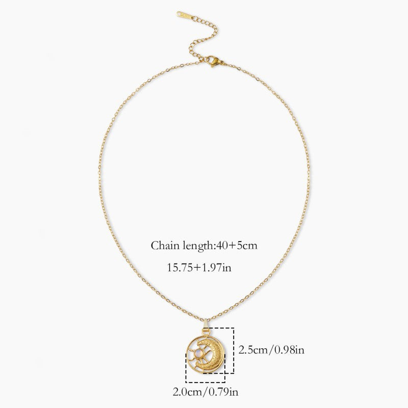 Sun Pendant Necklace For Women Featuring Natural Stone Inlay With 18K Real Gold Plated PVD Coated Cable Chain