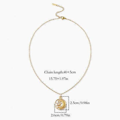 Sun Pendant Necklace For Women Featuring Natural Stone Inlay With 18K Real Gold Plated PVD Coated Cable Chain
