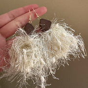 Unique Wooden Block Tassel Wool Earrings