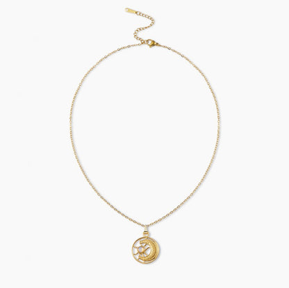 Sun Pendant Necklace For Women Featuring Natural Stone Inlay With 18K Real Gold Plated PVD Coated Cable Chain