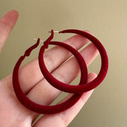 Hong Kong Style Red Flocked Round Earrings