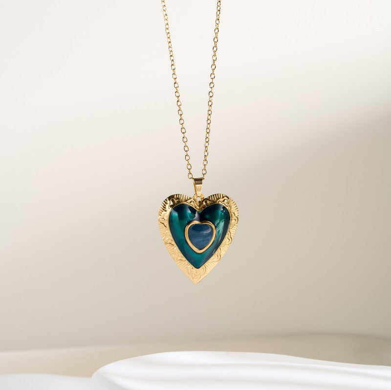Heart Shape Pendant Necklace For Women In 304 Stainless Steel With Enamel Craft And 18K Real Gold Plated Cable Chain