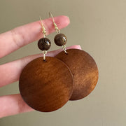Unique Wooden Beaded Pendant Round Earrings