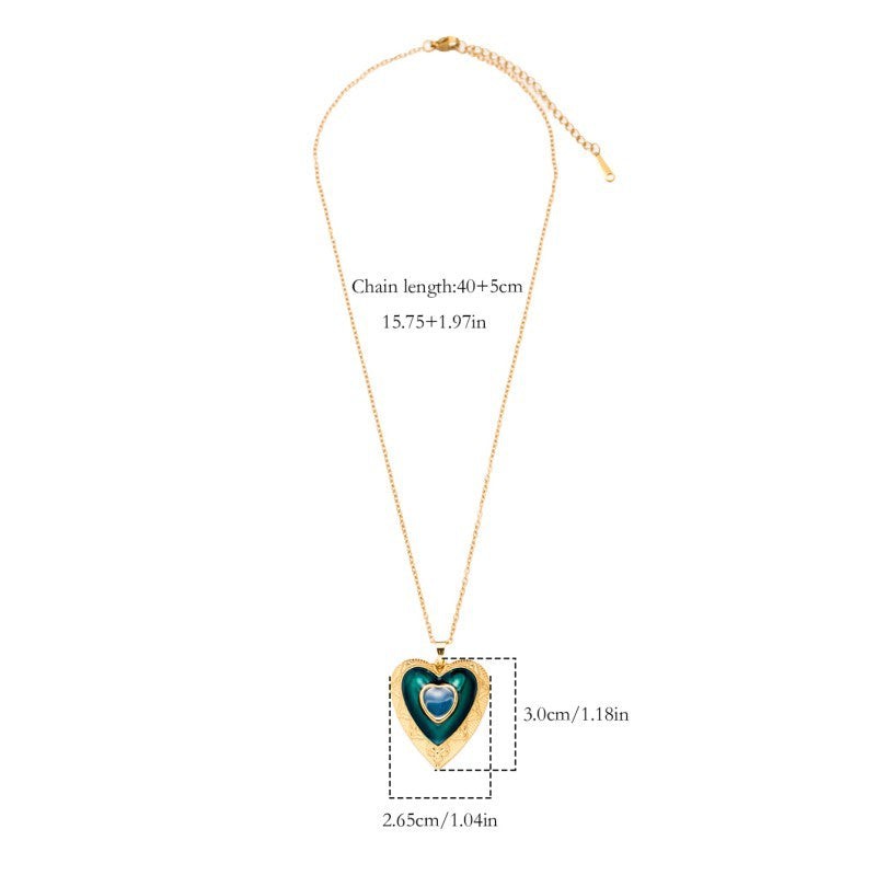 Heart Shape Pendant Necklace For Women In 304 Stainless Steel With Enamel Craft And 18K Real Gold Plated Cable Chain