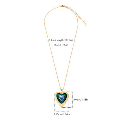 Heart Shape Pendant Necklace For Women In 304 Stainless Steel With Enamel Craft And 18K Real Gold Plated Cable Chain