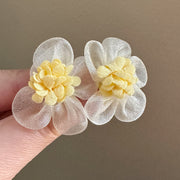 Small Yellow Mesh Flower Stud Earrings