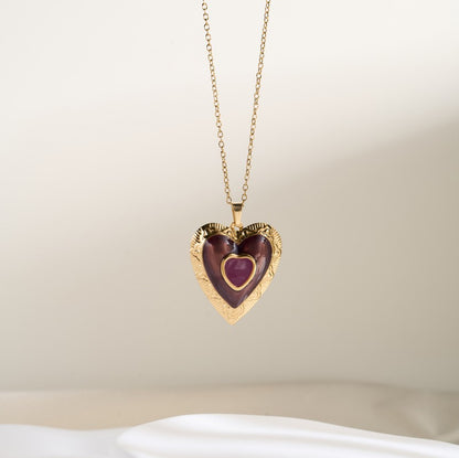 Heart Shape Pendant Necklace For Women In 304 Stainless Steel With Enamel Craft And 18K Real Gold Plated Cable Chain