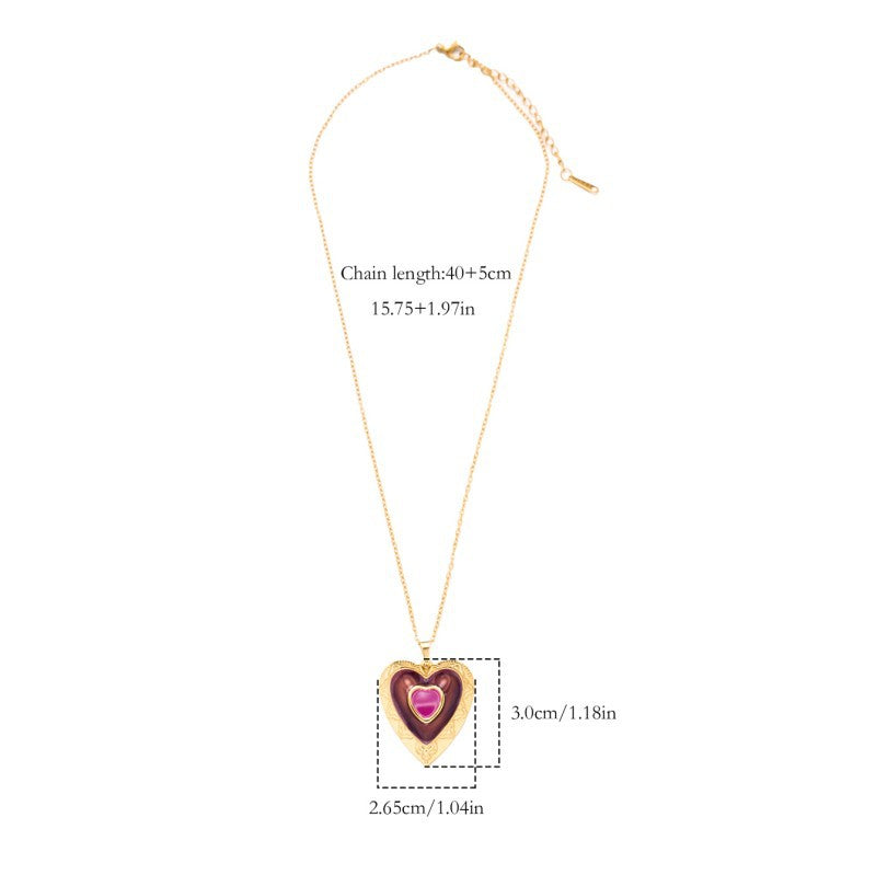Heart Shape Pendant Necklace For Women In 304 Stainless Steel With Enamel Craft And 18K Real Gold Plated Cable Chain