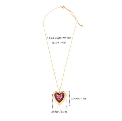 Heart Shape Pendant Necklace For Women In 304 Stainless Steel With Enamel Craft And 18K Real Gold Plated Cable Chain