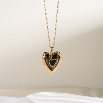 Heart Shape Pendant Necklace For Women In 304 Stainless Steel With Enamel Craft And 18K Real Gold Plated Cable Chain