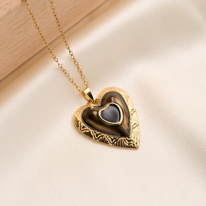 Heart Shape Pendant Necklace For Women In 304 Stainless Steel With Enamel Craft And 18K Real Gold Plated Cable Chain