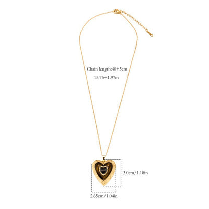 Heart Shape Pendant Necklace For Women In 304 Stainless Steel With Enamel Craft And 18K Real Gold Plated Cable Chain