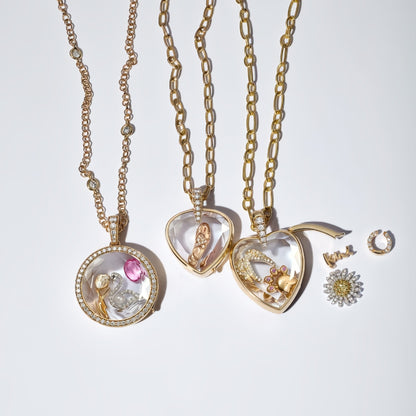 Heart Shape Locket Necklace For Women In Copper With Electroplated Gold Plating And Zircon Inlay