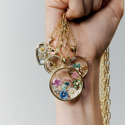 Heart Shape Locket Necklace For Women In Copper With Electroplated Gold Plating And Zircon Inlay