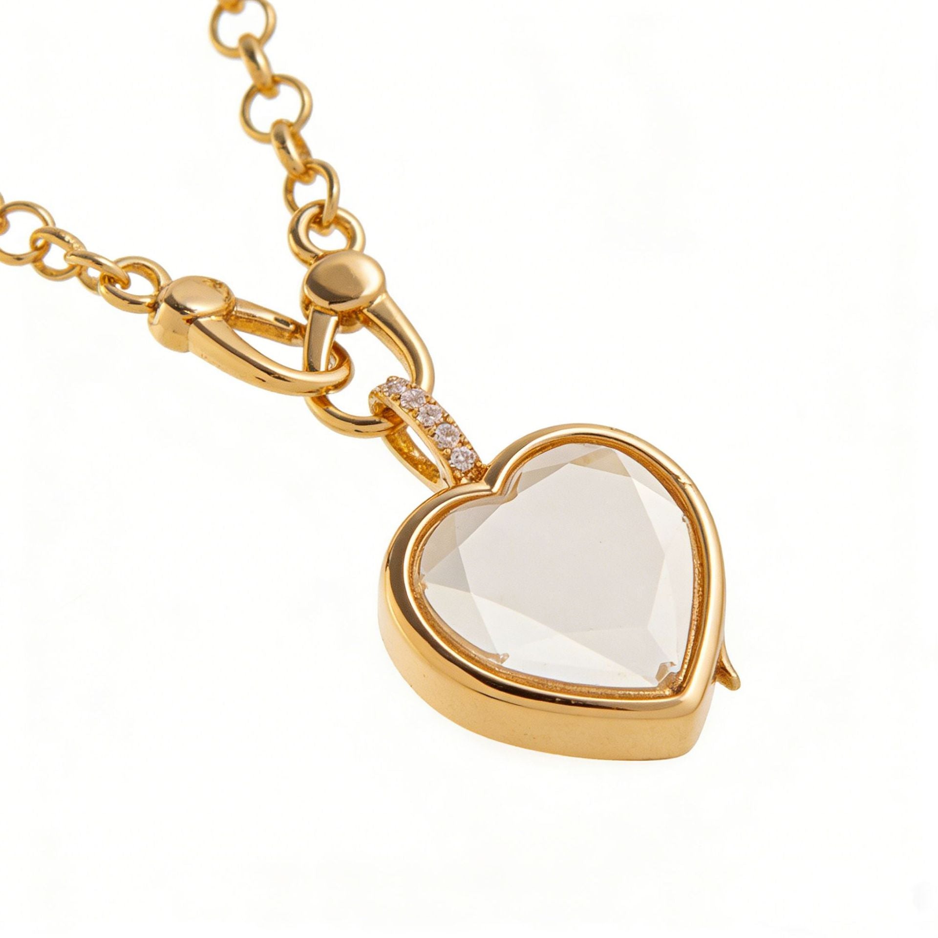 Heart Shape Locket Necklace For Women In Copper With Electroplated Gold Plating And Zircon Inlay