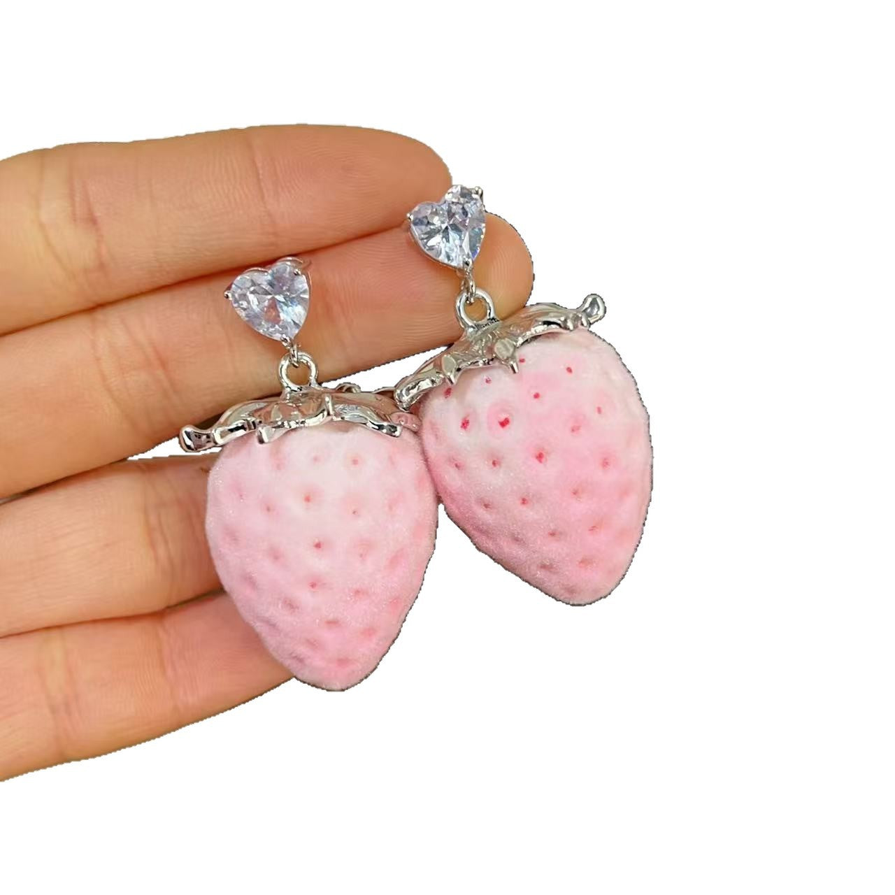 Sweet Strawberry Long Necklace For Women In Mixed Materials With Electroplated Finish, Perfect For Travel