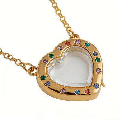 Heart Shape Locket Necklace For Women In Copper With Electroplated Gold Plating And Zircon Inlay