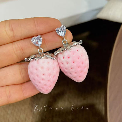 Sweet Strawberry Long Necklace For Women In Mixed Materials With Electroplated Finish, Perfect For Travel
