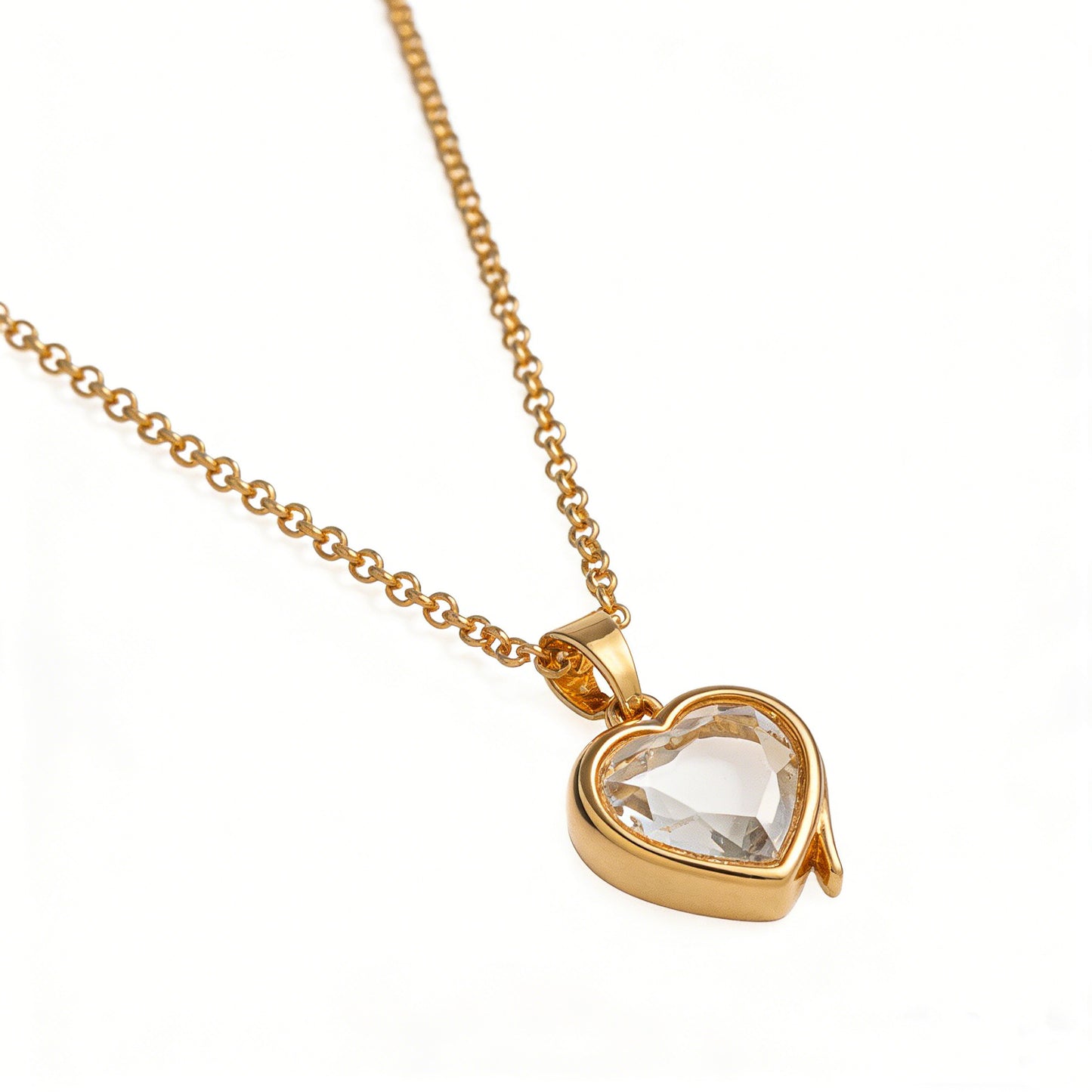 Heart Shape Locket Necklace For Women In Copper With Electroplated Gold Plating And Zircon Inlay