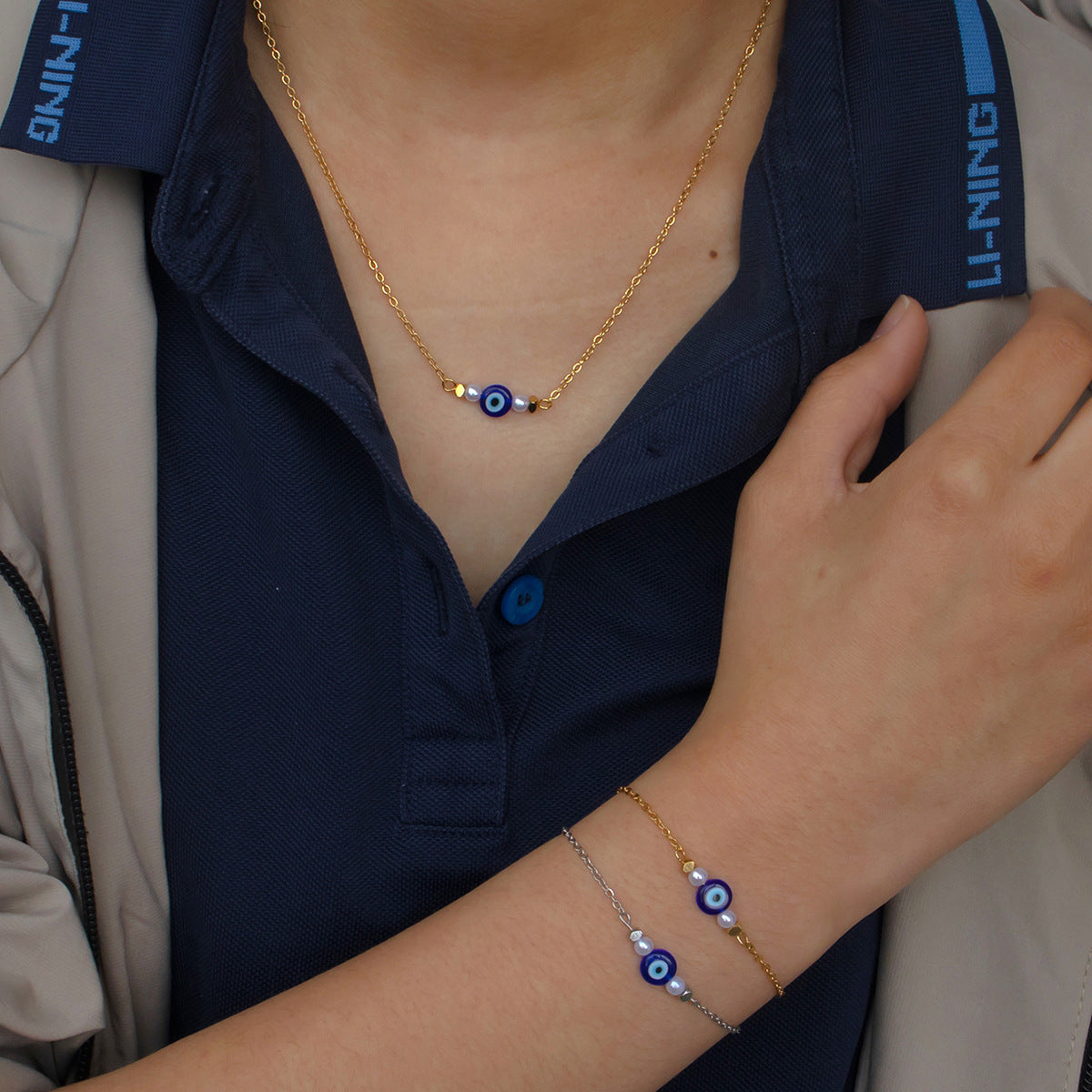 Golden Jewelry Set Featuring Devil's Eye Pattern With Electroplated Finish And Cable Chain In Simple Style For Summer