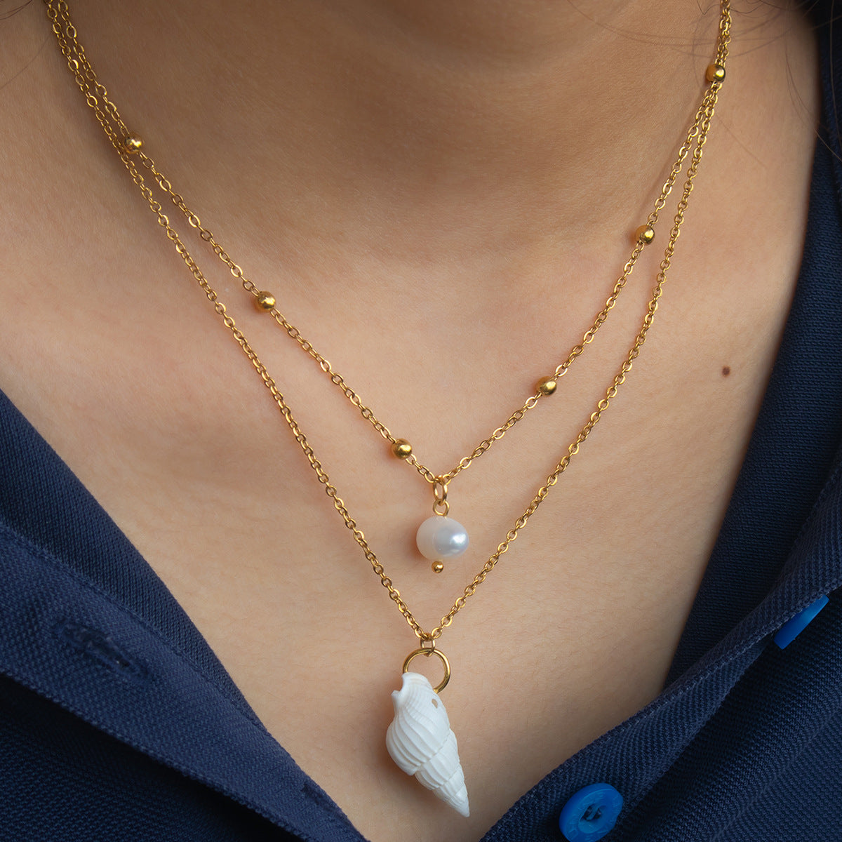 Conch Layered Necklaces For Women Featuring Shell Material, Perfect For Beach Wear