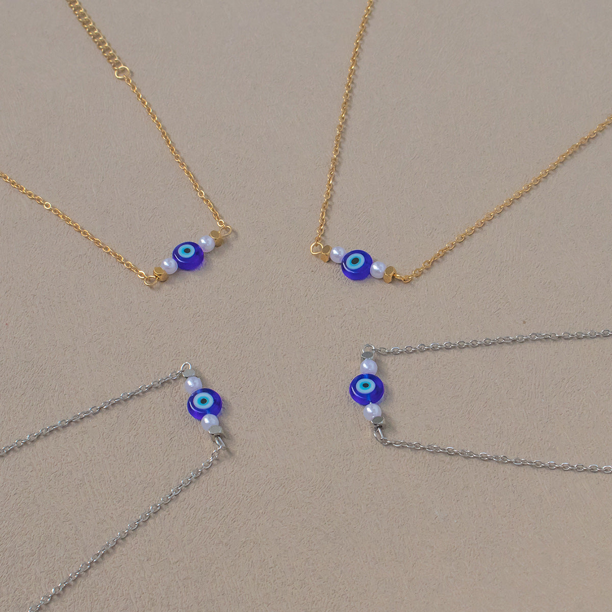 Golden Jewelry Set Featuring Devil's Eye Pattern With Electroplated Finish And Cable Chain In Simple Style For Summer