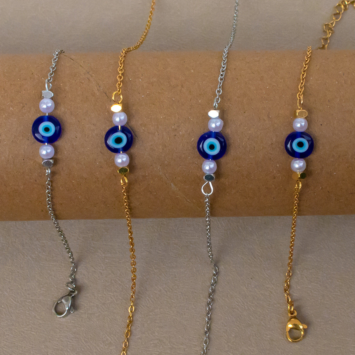 Golden Jewelry Set Featuring Devil's Eye Pattern With Electroplated Finish And Cable Chain In Simple Style For Summer