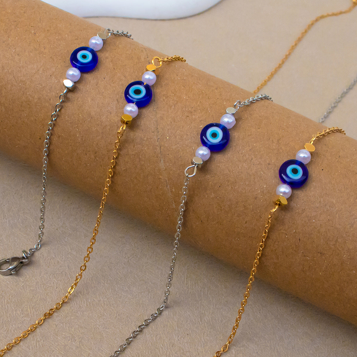 Golden Jewelry Set Featuring Devil's Eye Pattern With Electroplated Finish And Cable Chain In Simple Style For Summer
