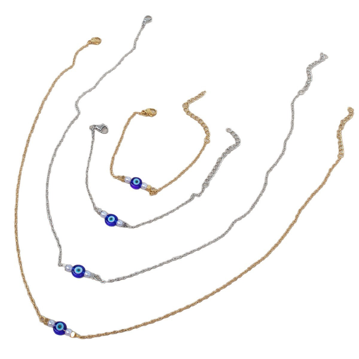 Golden Jewelry Set Featuring Devil's Eye Pattern With Electroplated Finish And Cable Chain In Simple Style For Summer
