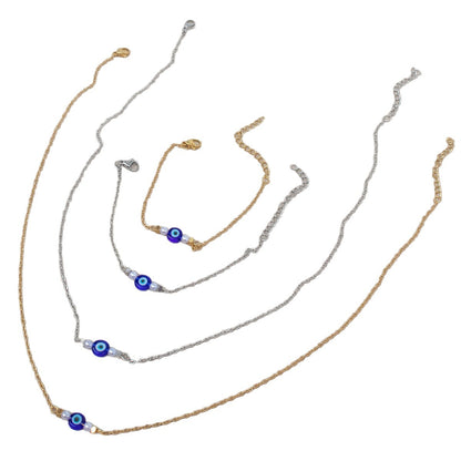 Golden Jewelry Set Featuring Devil's Eye Pattern With Electroplated Finish And Cable Chain In Simple Style For Summer